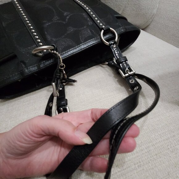 FLAWLESS Coach Signature Black Lurex Studded Shoulder Bag Purse - Picture 9 of 14